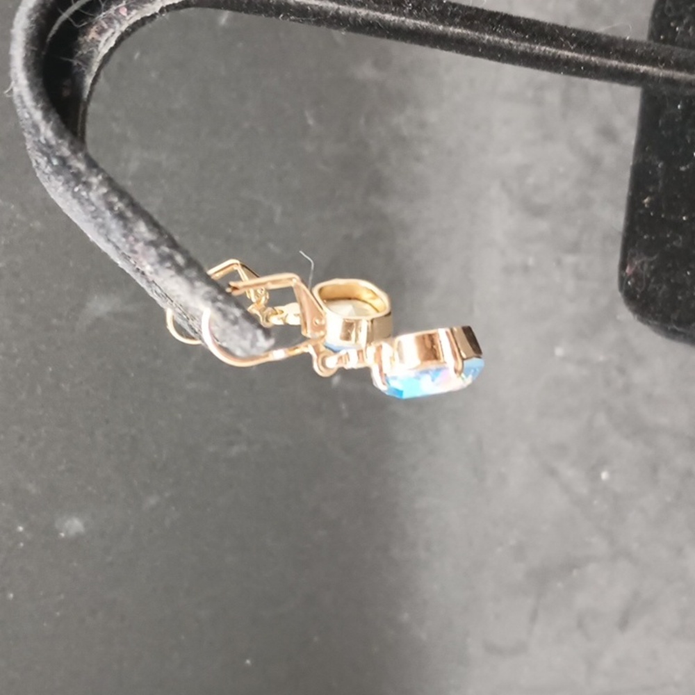 No Brand Blue Rhinestone Lever Back Dangle Earrings - Picture 2 of 3
